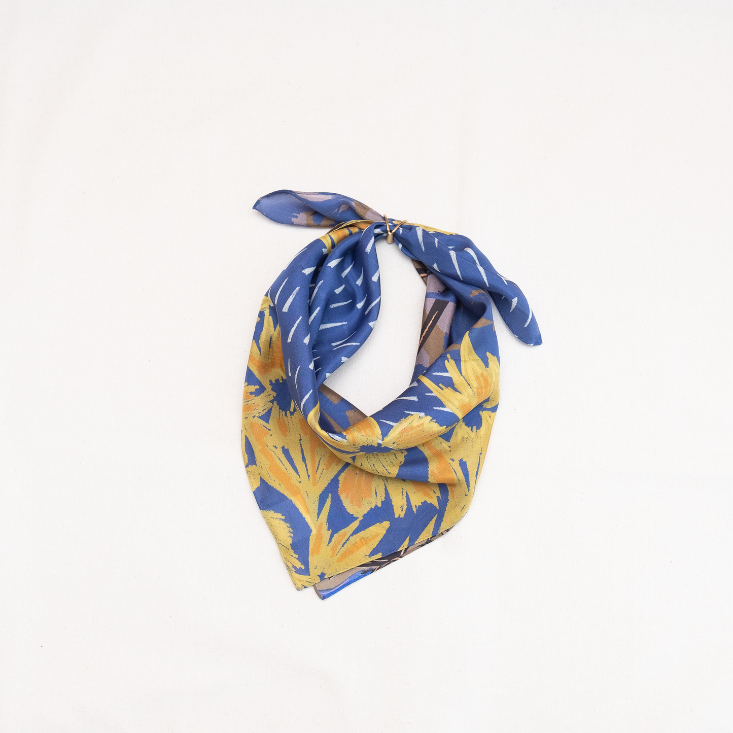 Japanese Printed Silk 'Polka Dot Queen' navy mini scarf with wave ring