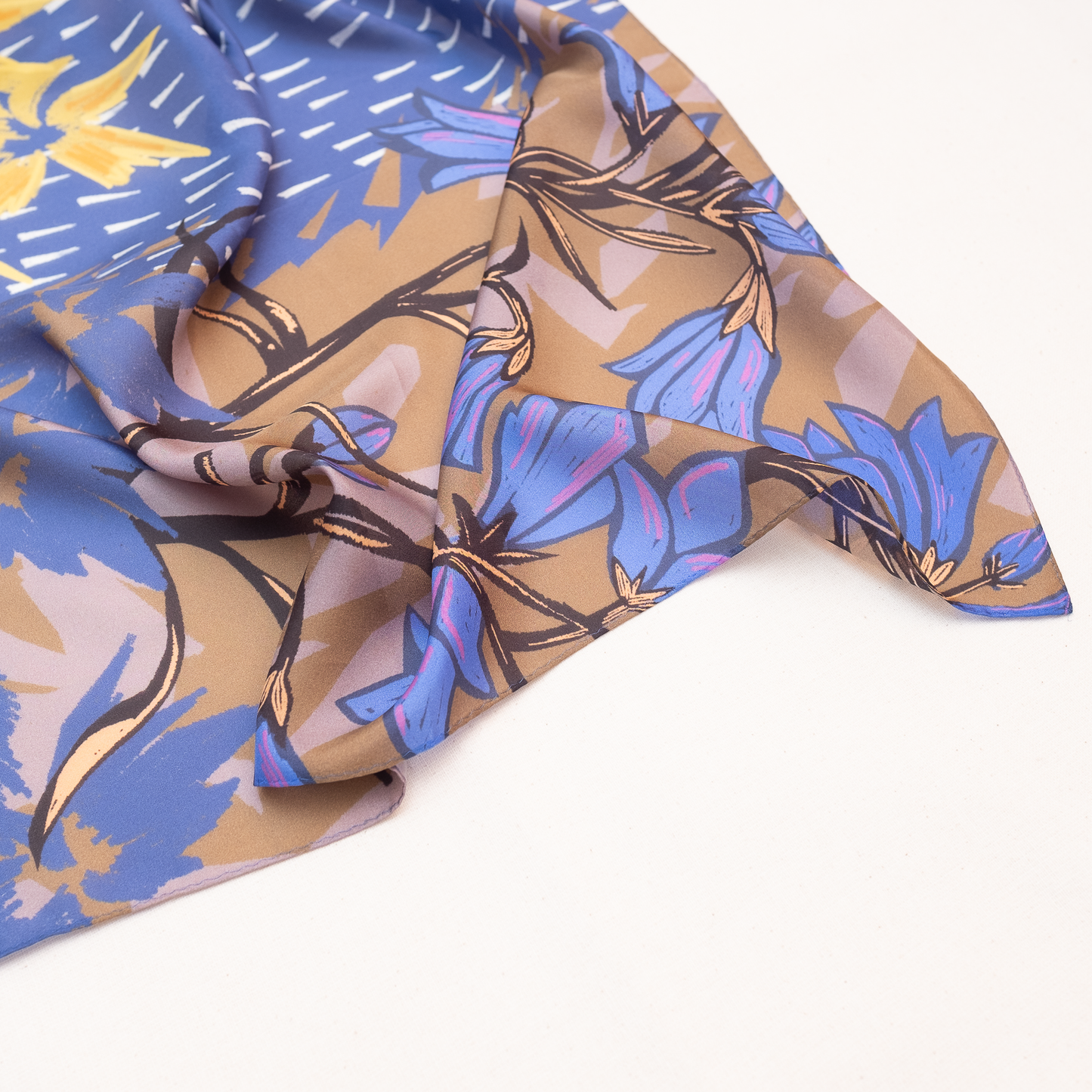 Japanese Printed Silk 'Polka Dot Queen' navy mini scarf with wave ring