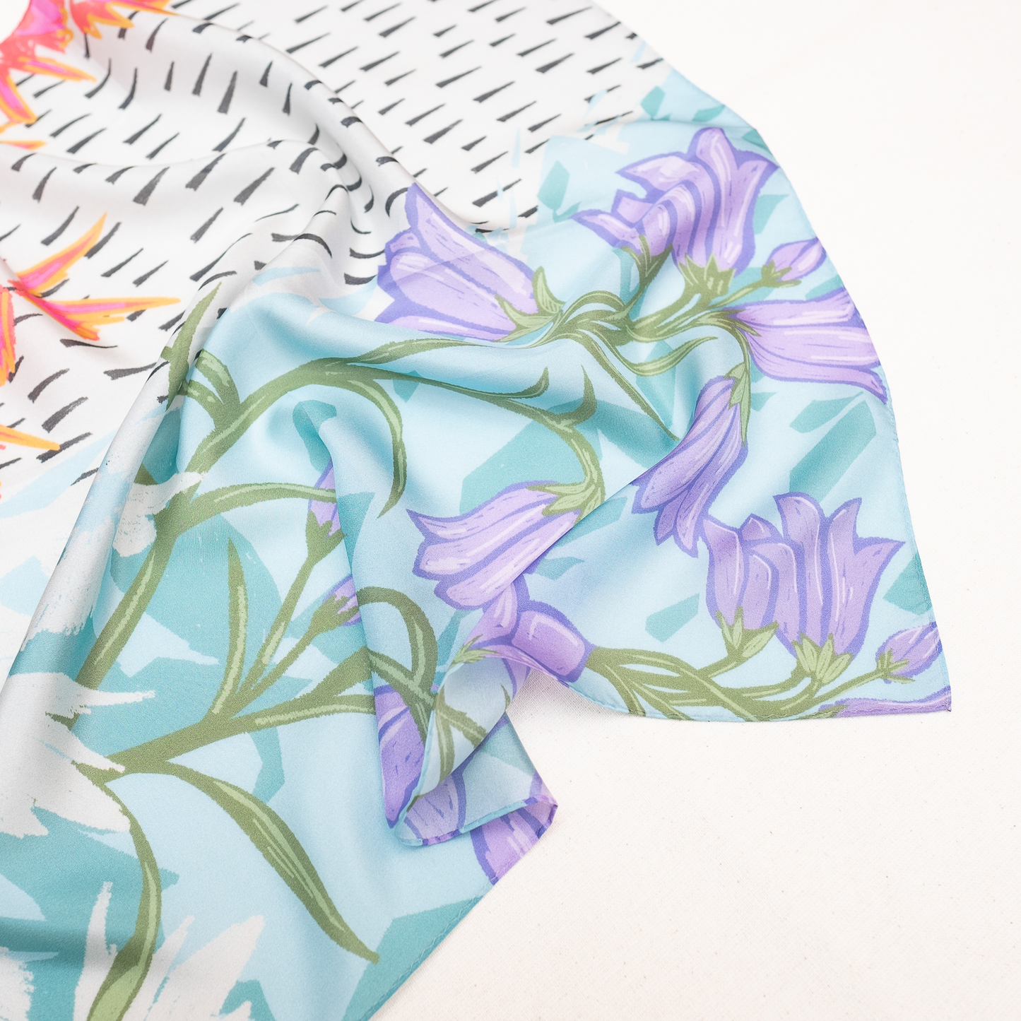 Japanese Printed Silk 'Polka Dot Queen' navy mini scarf with wave ring