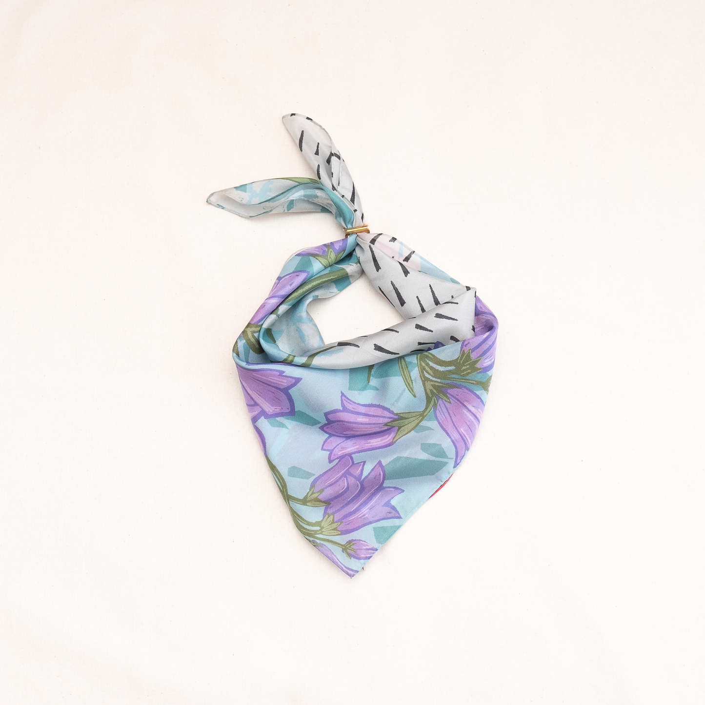 Japanese Printed Silk 'Polka Dot Queen' navy mini scarf with wave ring