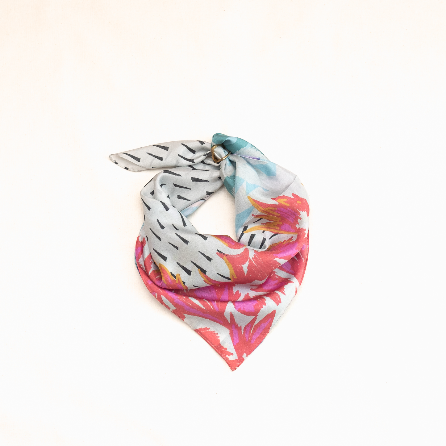 Japanese Printed Silk 'Polka Dot Queen' navy mini scarf with wave ring