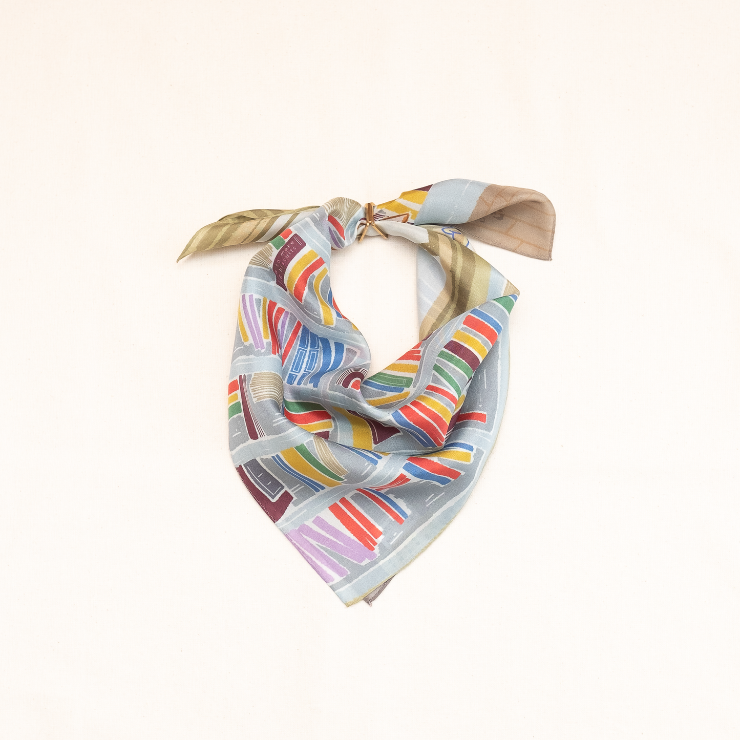 Japanese Printed Silk 'Polka Dot Queen' navy mini scarf with wave ring