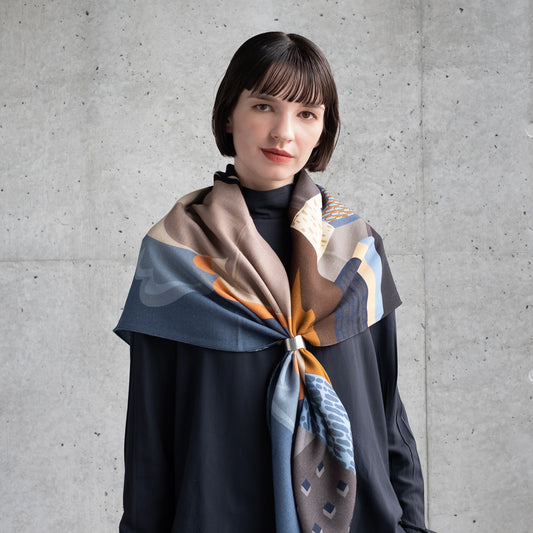Superfine Merino Wool 'St Ives' blue 正方形スカーフ