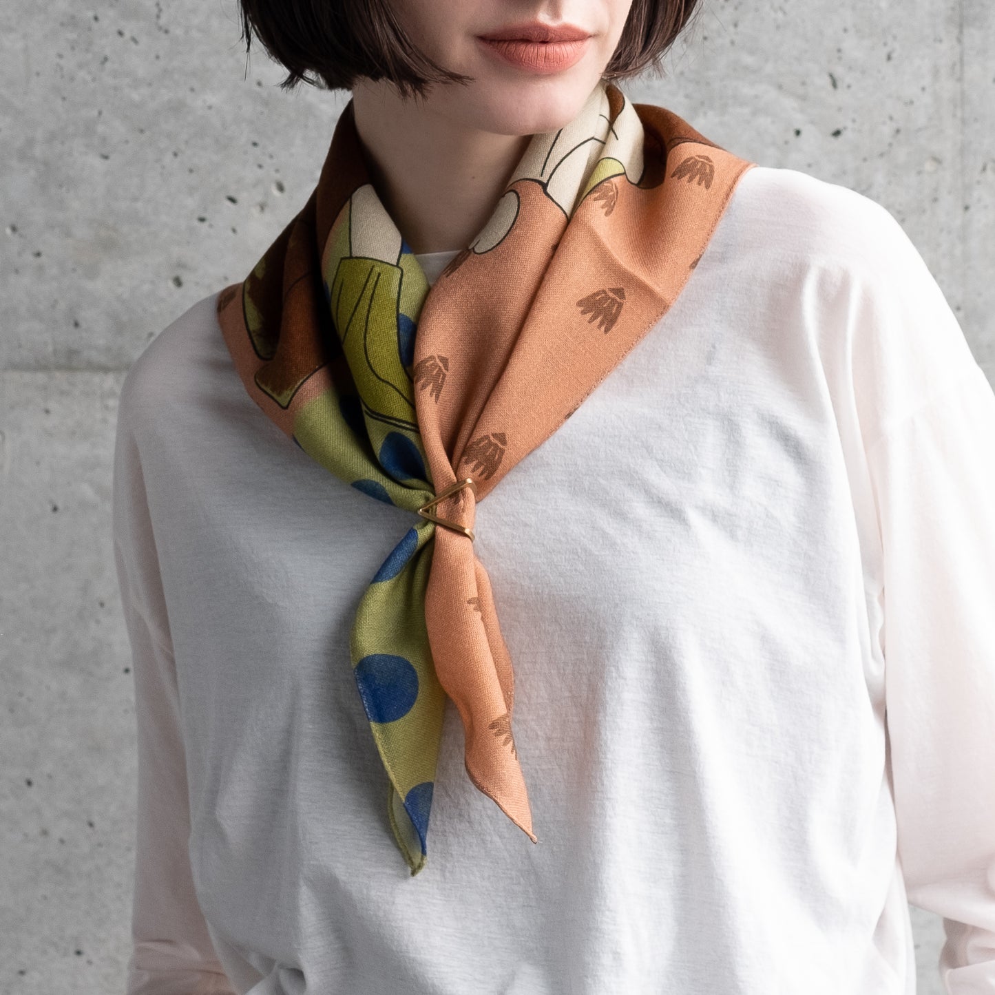 Japanese Printed Silk 'Polka Dot Queen' navy mini scarf with wave ring