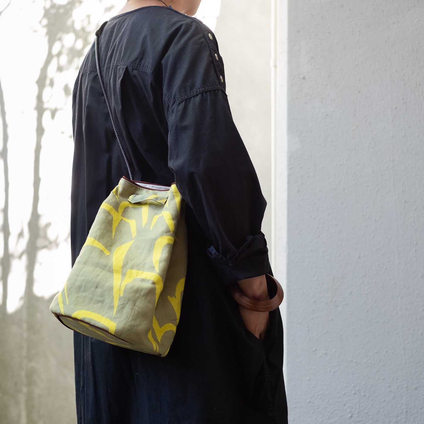 Japanese Printed Linen bucket bag 'Dalston' Aqua | YARN&COPPER