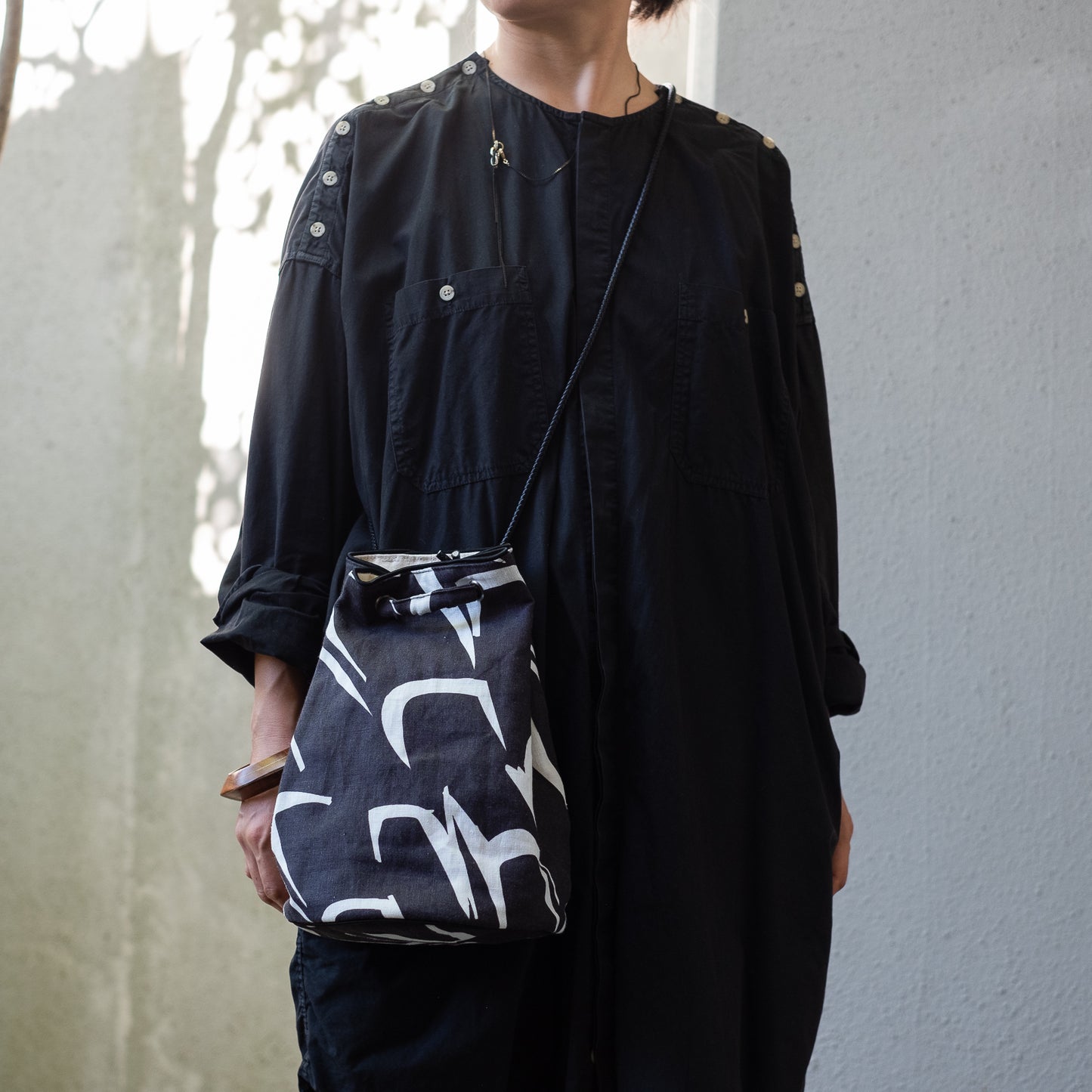 Sac seau en lin imprimé japonais 'Dalston' Aqua | YARN&COPPER