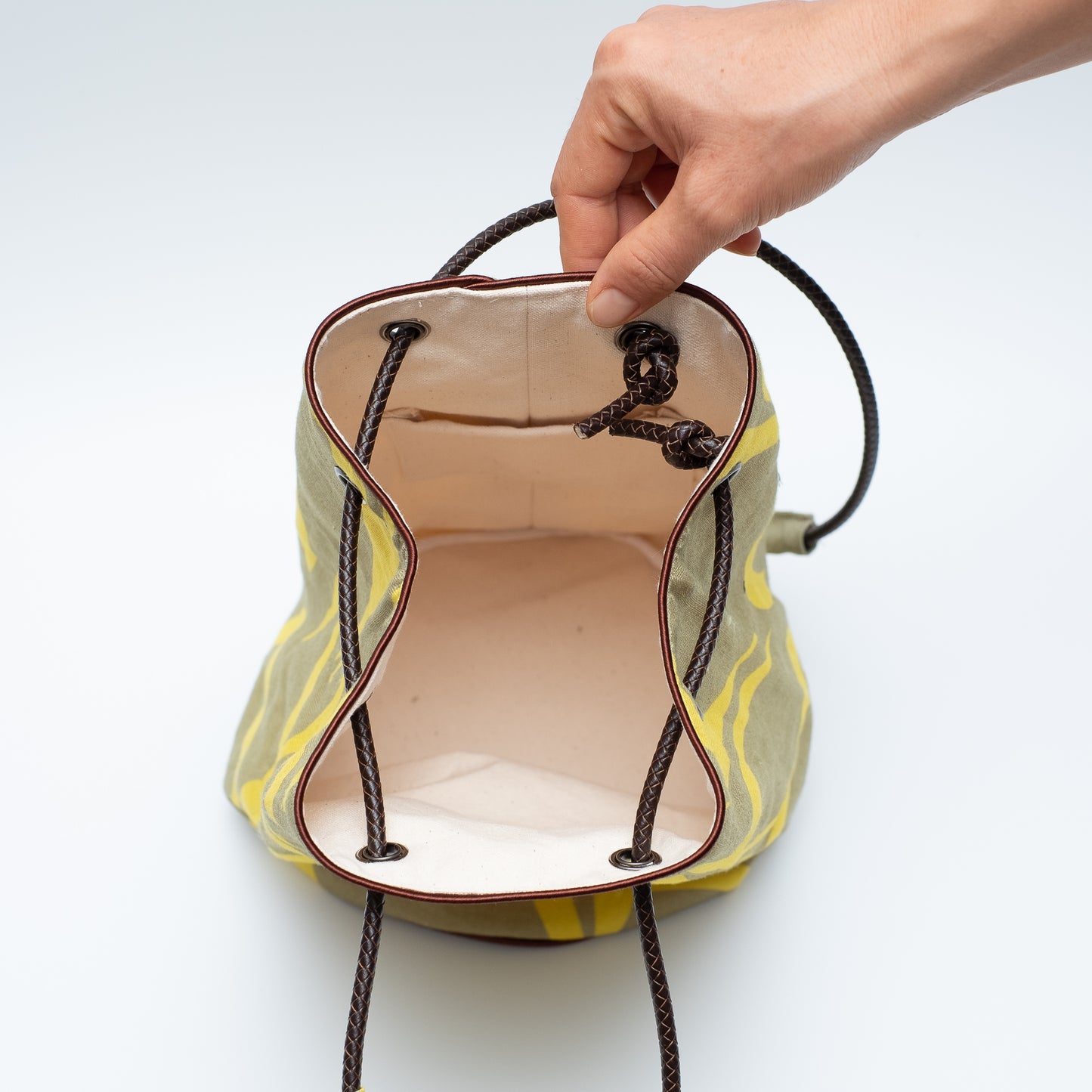 Japanese Printed Linen bucket bag 'Dalston' Aqua | YARN&COPPER