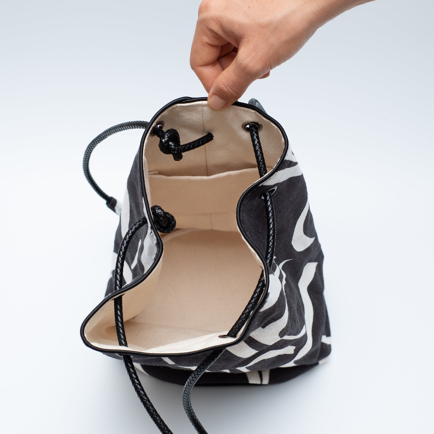 Sac seau en lin imprimé japonais 'Dalston' Aqua | YARN&COPPER