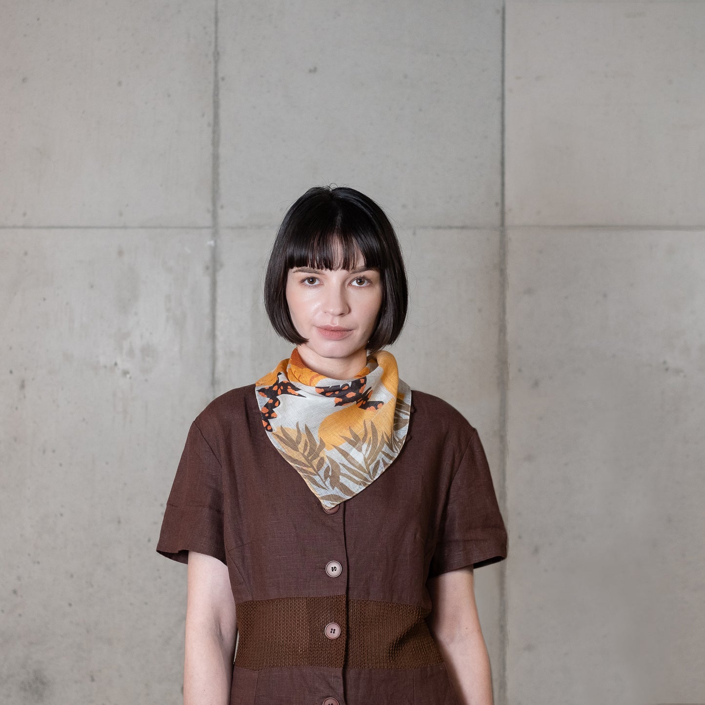 近江のリネン 'Soloman Islands' orange リング付きミニスカーフ