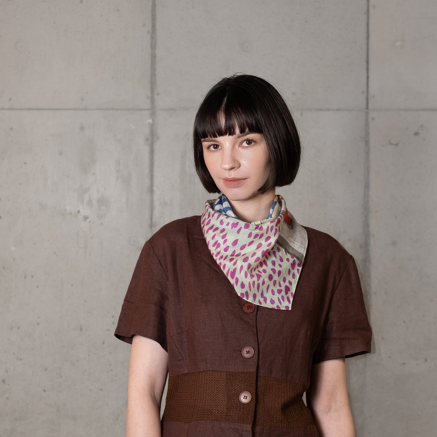 Silk Cotton 'Romance in Positano' blue リング付きミニスカーフ