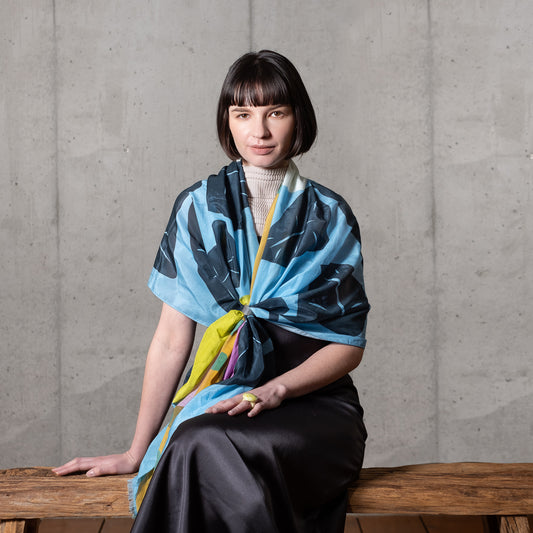 Silk Cotton 'Trio' blue ロングストール