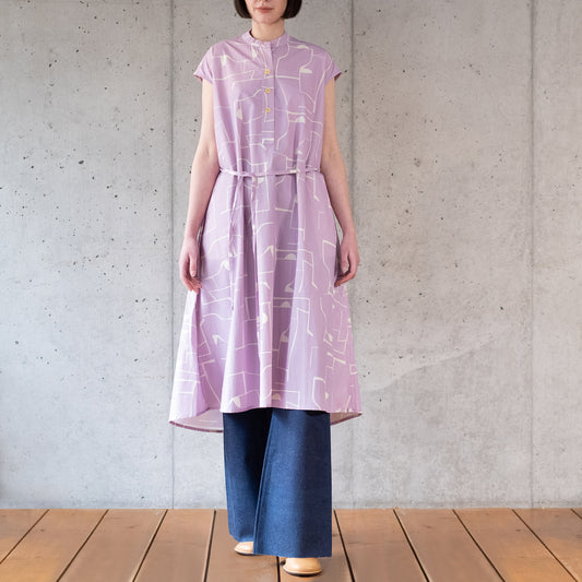 Organic Cotton 'Saturday' wisteria pink フレンチスリーブギャザーシャツドレス