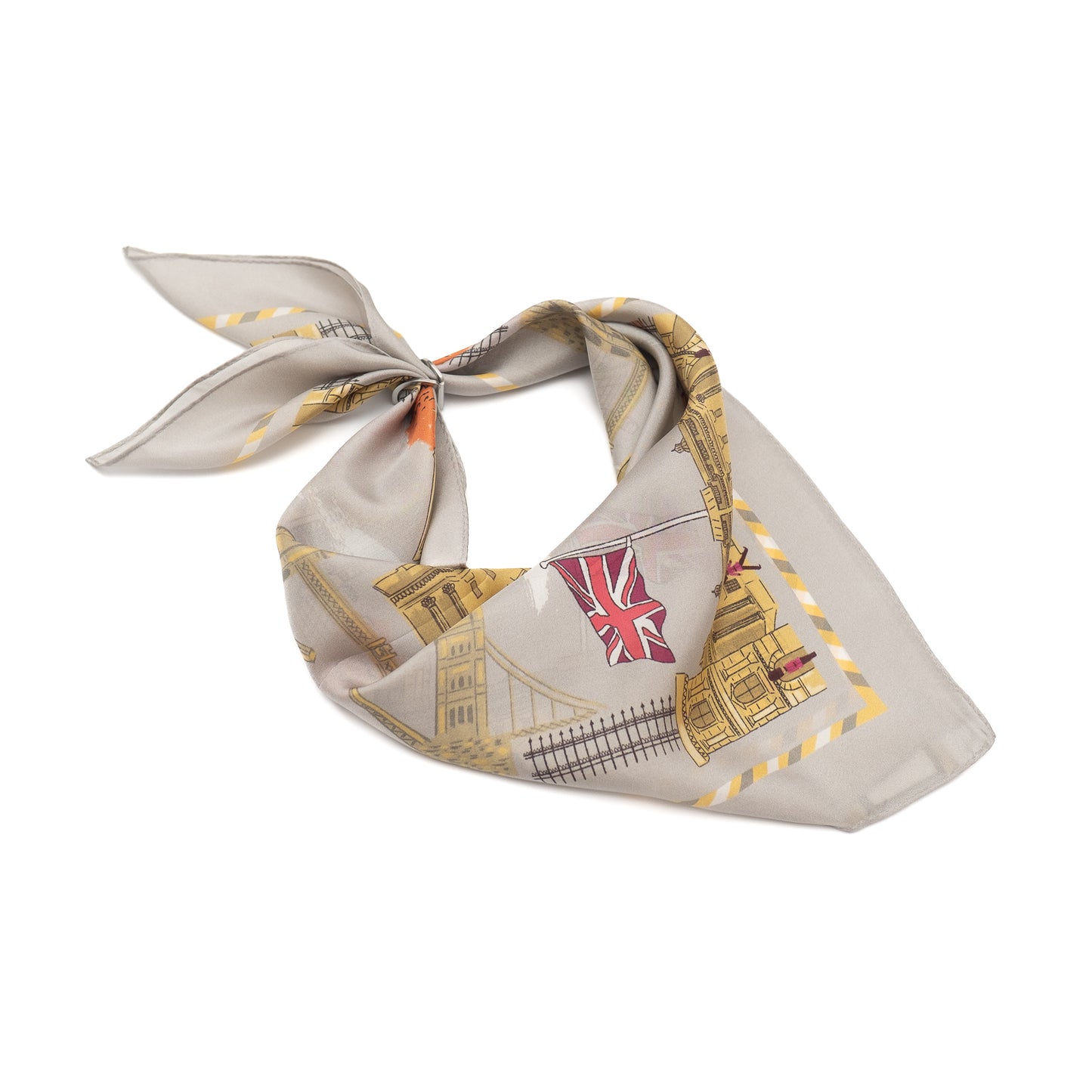 Japanese Printed Silk 'Polka Dot Queen' navy mini scarf with wave ring