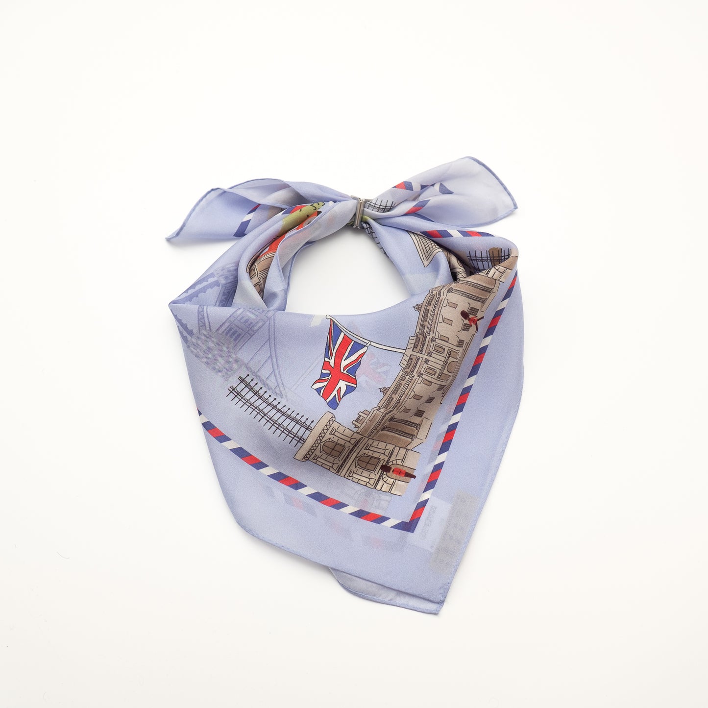 Mini-écharpe bleu marine en soie imprimée japonaise 'Polka Dot Queen' avec anneau vague