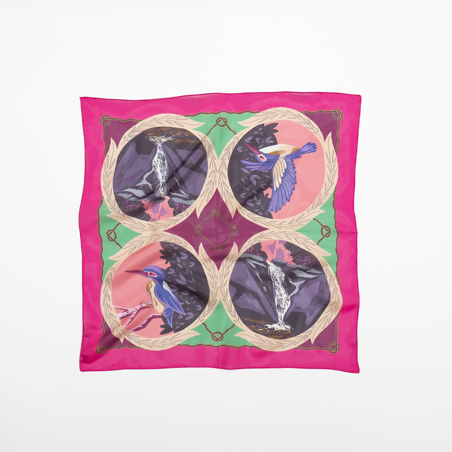 Japanese Printed Silk 'Polka Dot Queen' navy mini scarf with wave ring