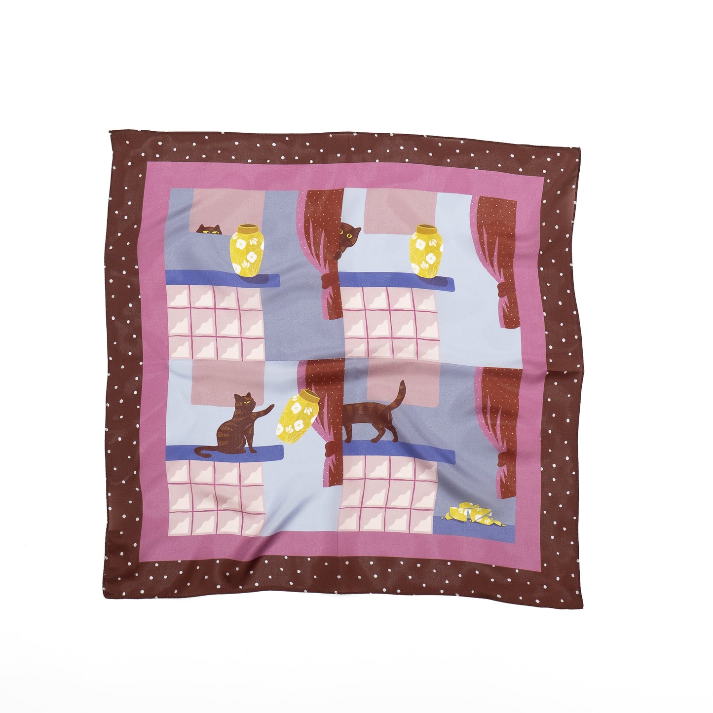 Japanese Printed Silk 'Polka Dot Queen' navy mini scarf with wave ring
