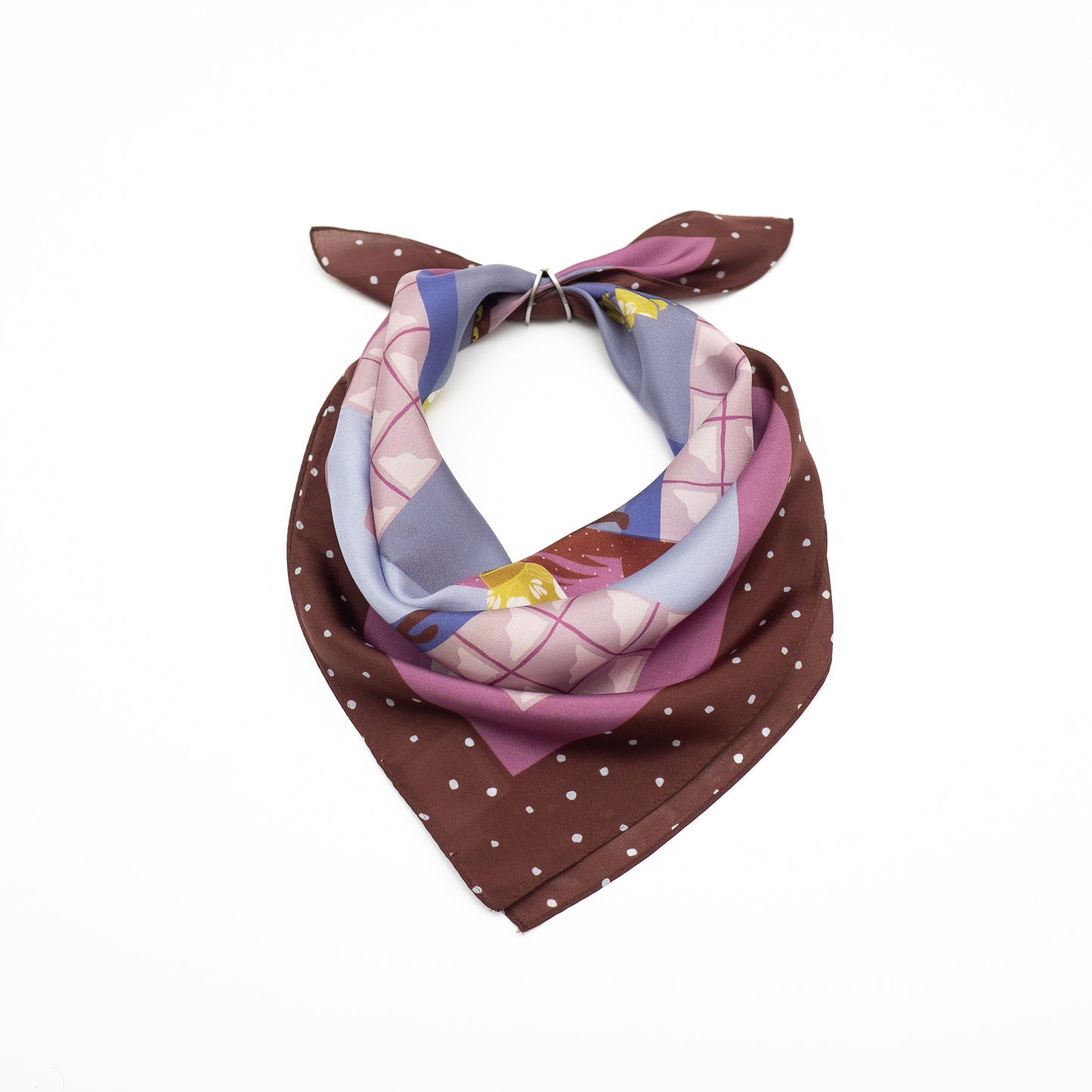 Japanese Printed Silk 'Polka Dot Queen' navy mini scarf with wave ring