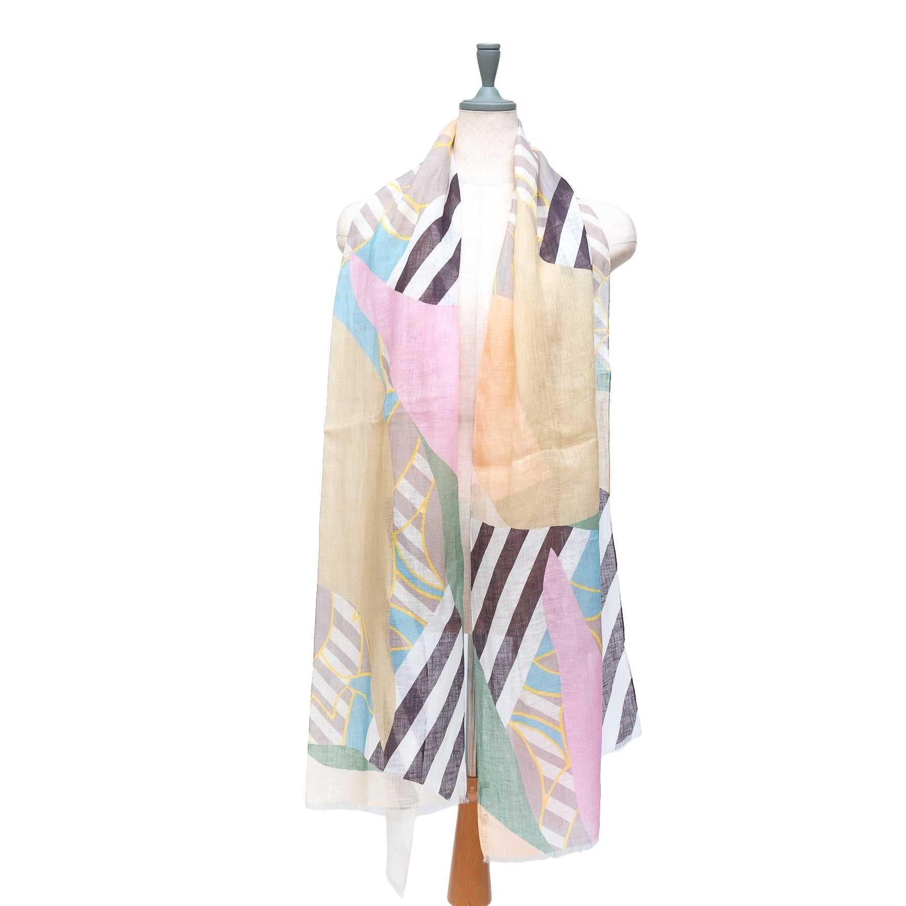 プレオーダー6月予定!リネン Japanese Linen 'Floral Breeze' beige ロングストール