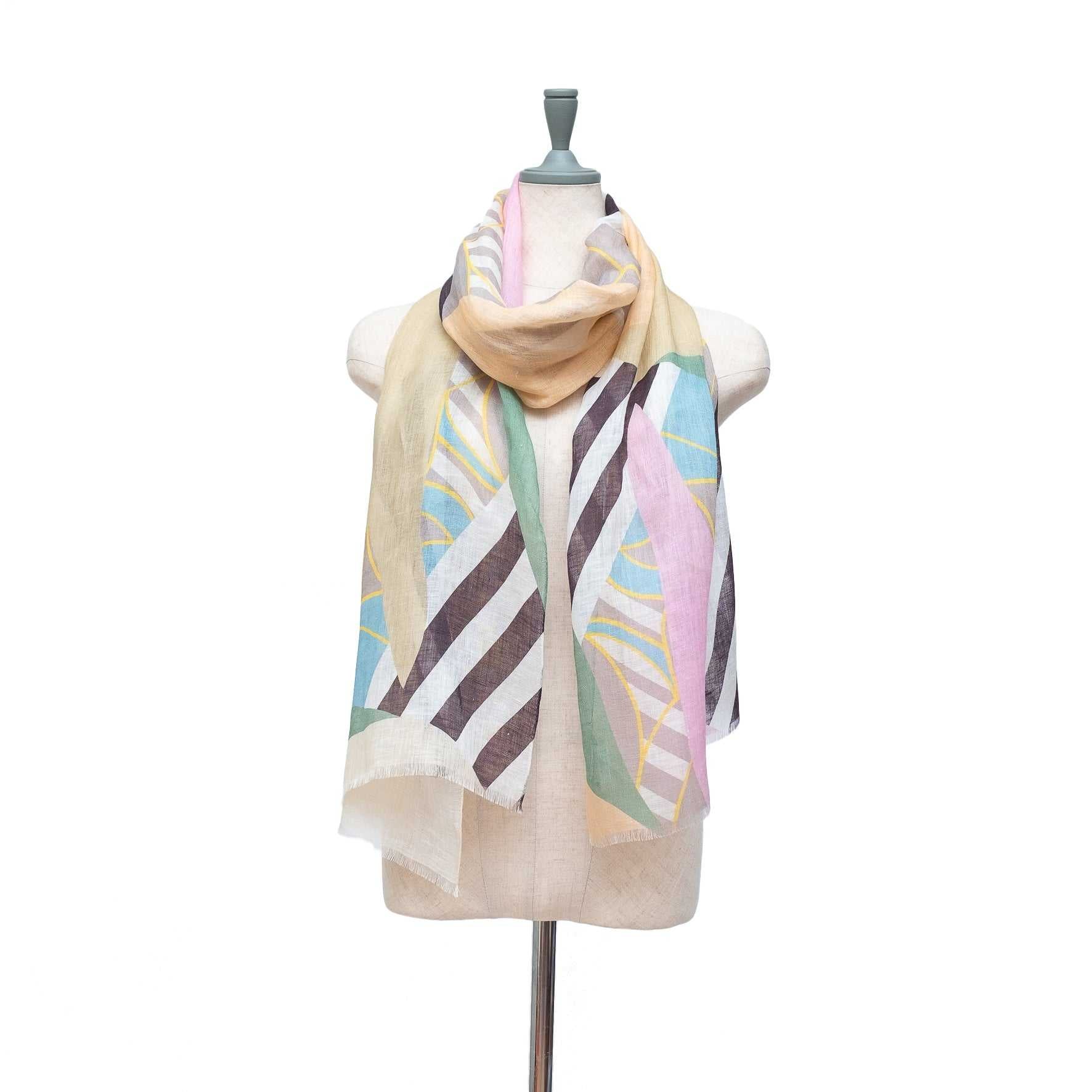 プレオーダー6月予定!リネン Japanese Linen 'Floral Breeze' beige ロングストール