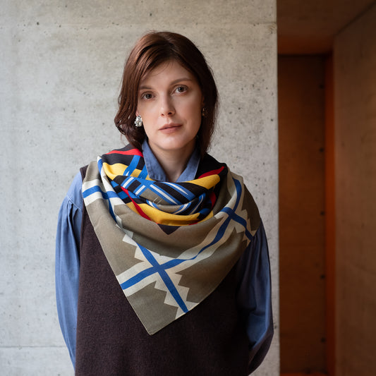 Japanese Merino Wool 'Mysterious Cats' Pink Square Scarf