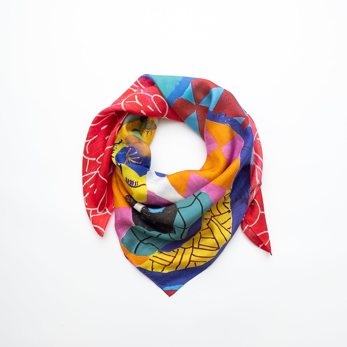 Japanese Printed Silk 'Polka Dot Queen' navy mini scarf with wave ring