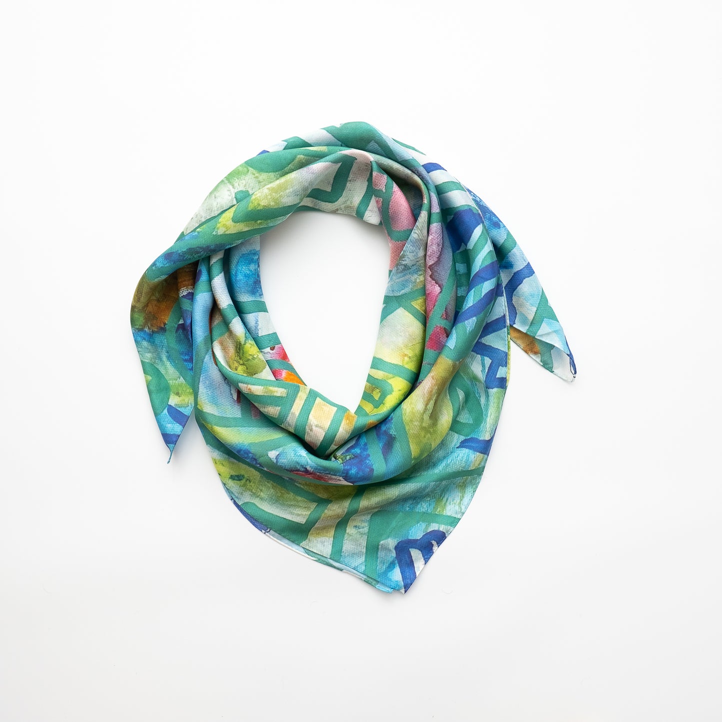 Japanese Printed Silk 'Polka Dot Queen' navy mini scarf with wave ring