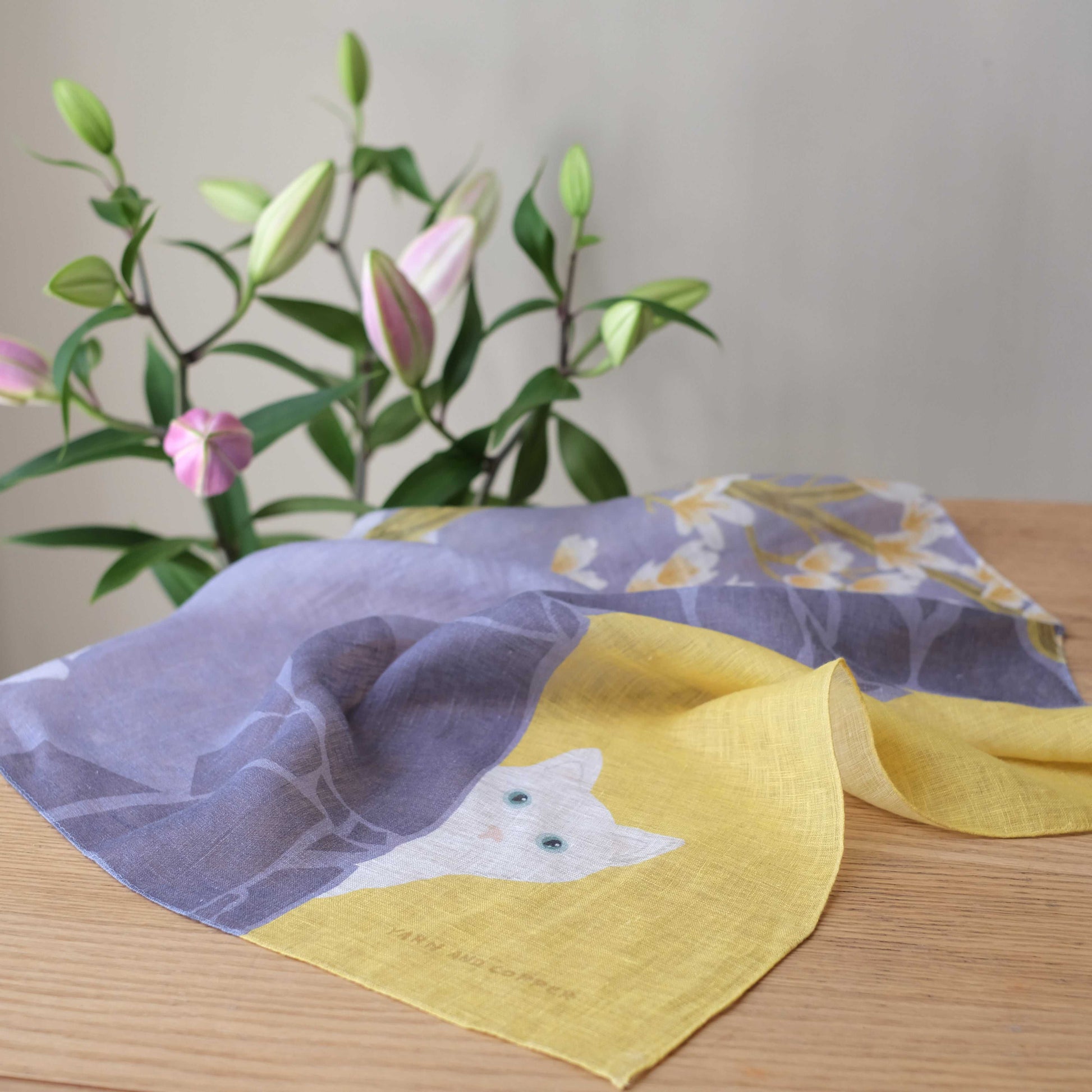 プレオーダー6月予定!近江リネン Japanese Linen 'Magnolia' Yellow リング付きミニスカーフ