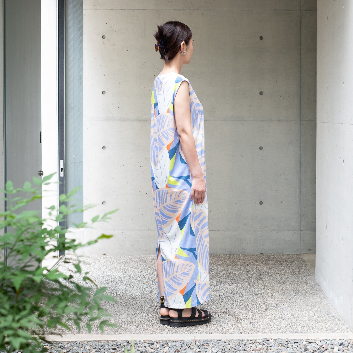Japanese Printed Organic Cotton 'Belgravia' dark gray tank dress