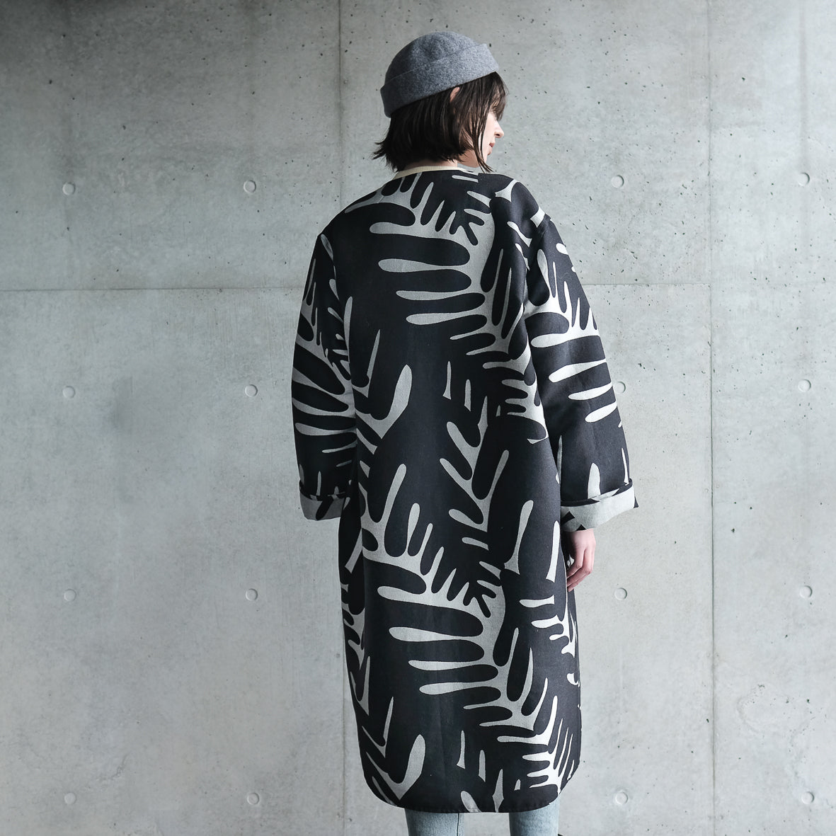 <受注生産:10月中旬予定>播州織 Wool/Cotton コクーンコート- black/light grey