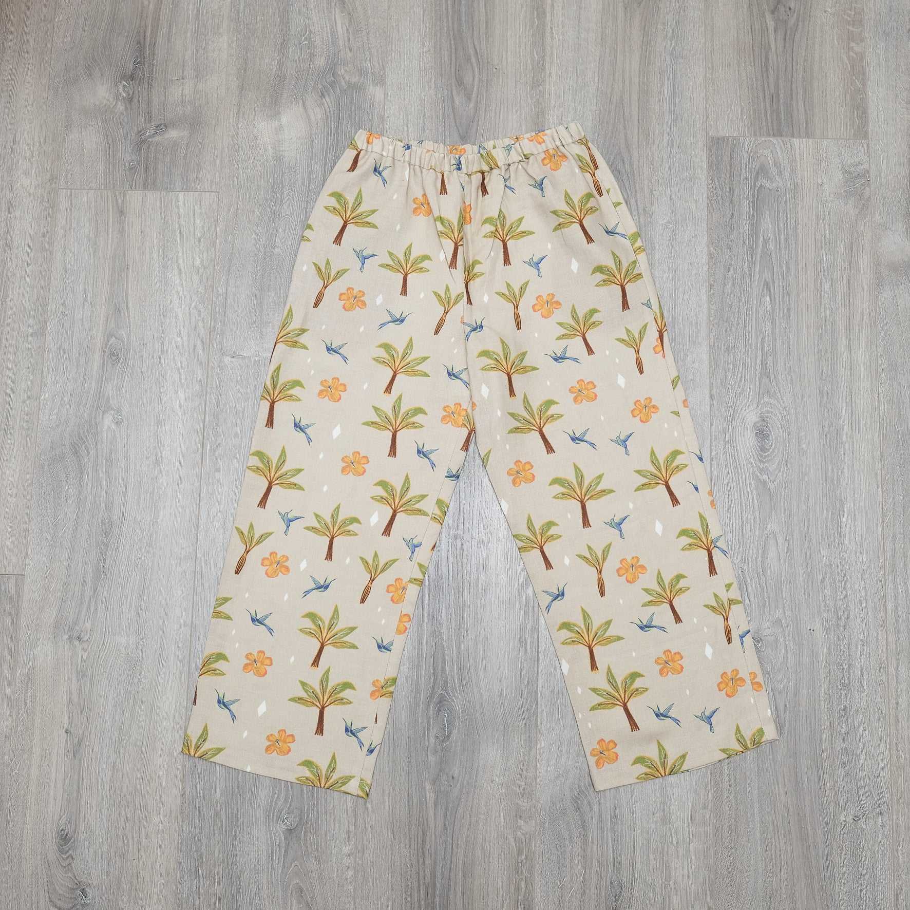 Japanese Printed Linen イージーパンツ 'Hibiscus' beige | YARN &COPPER