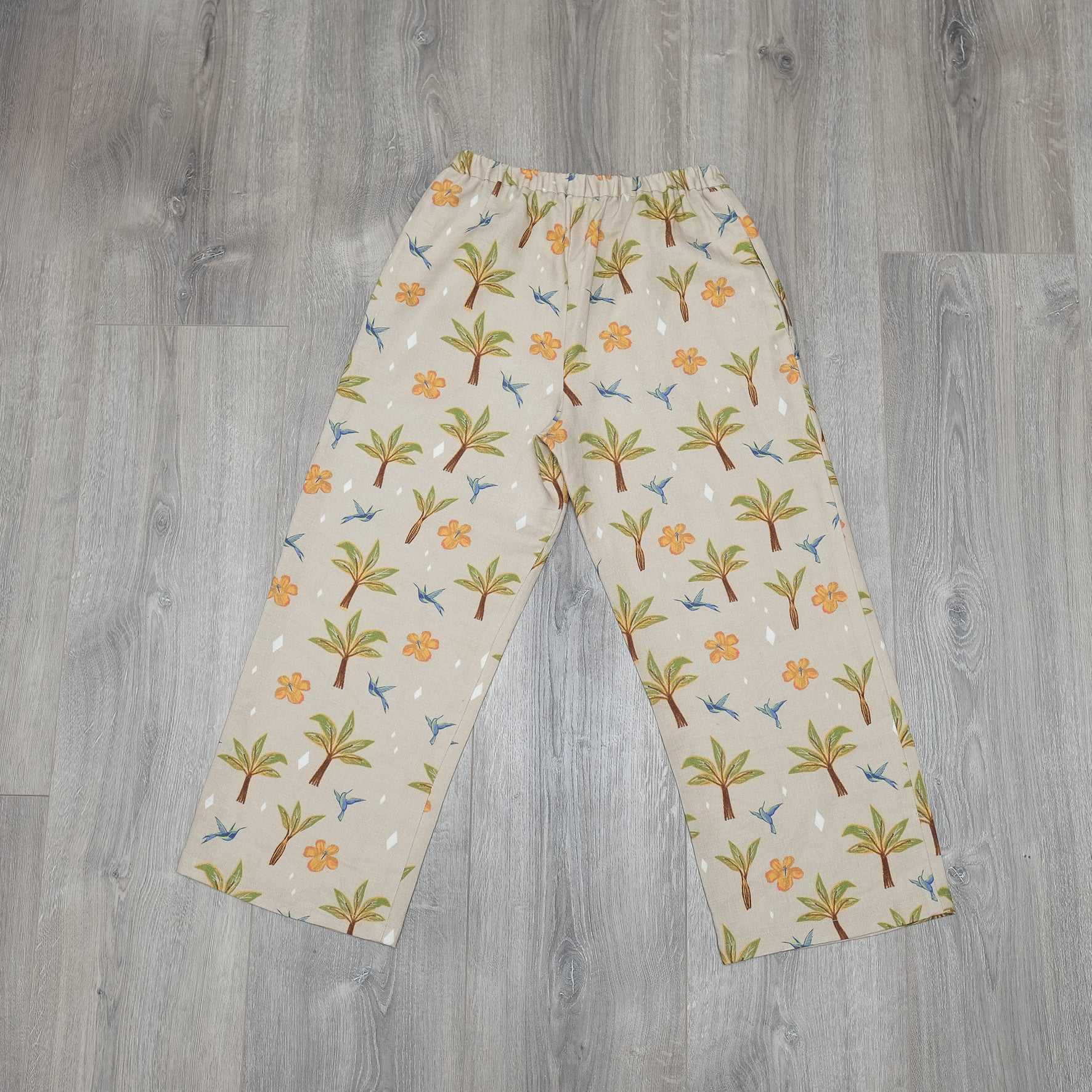 Japanese Printed Linen イージーパンツ 'Hibiscus' beige | YARN &COPPER