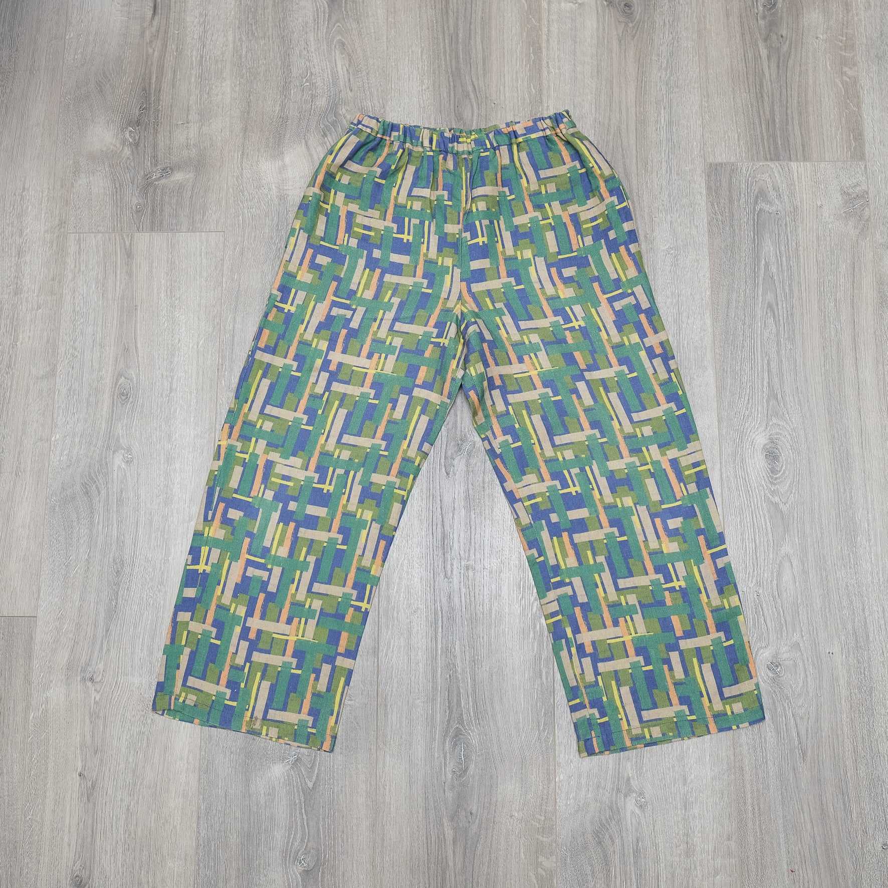 Japanese Printed Linen イージーパンツ 'Edgware' green | YARN & COPPER