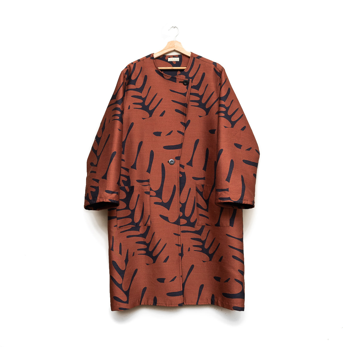 <受注生産:10月中〜末予定>播州織 Wool/Cotton コクーンコート- brown/d.grey