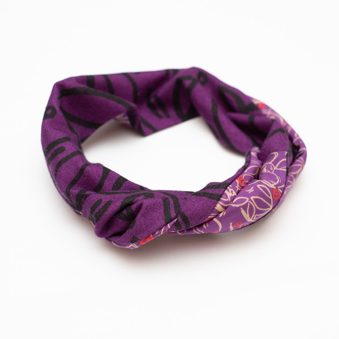 Silk/Wool 'Flowers' purple リバーシブルヘッドスカーフ