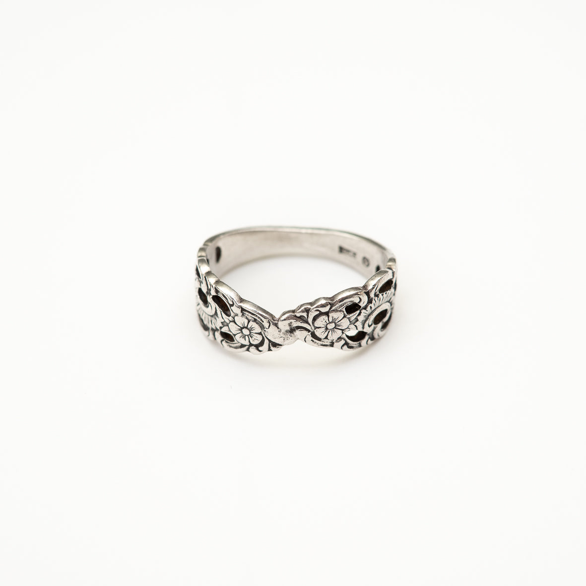 大判スカーフ用 ヴィンテージリング フラワー silver plated