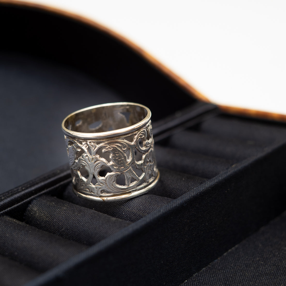 大判スカーフ用 ヴィンテージリング 花鳥  silver plated