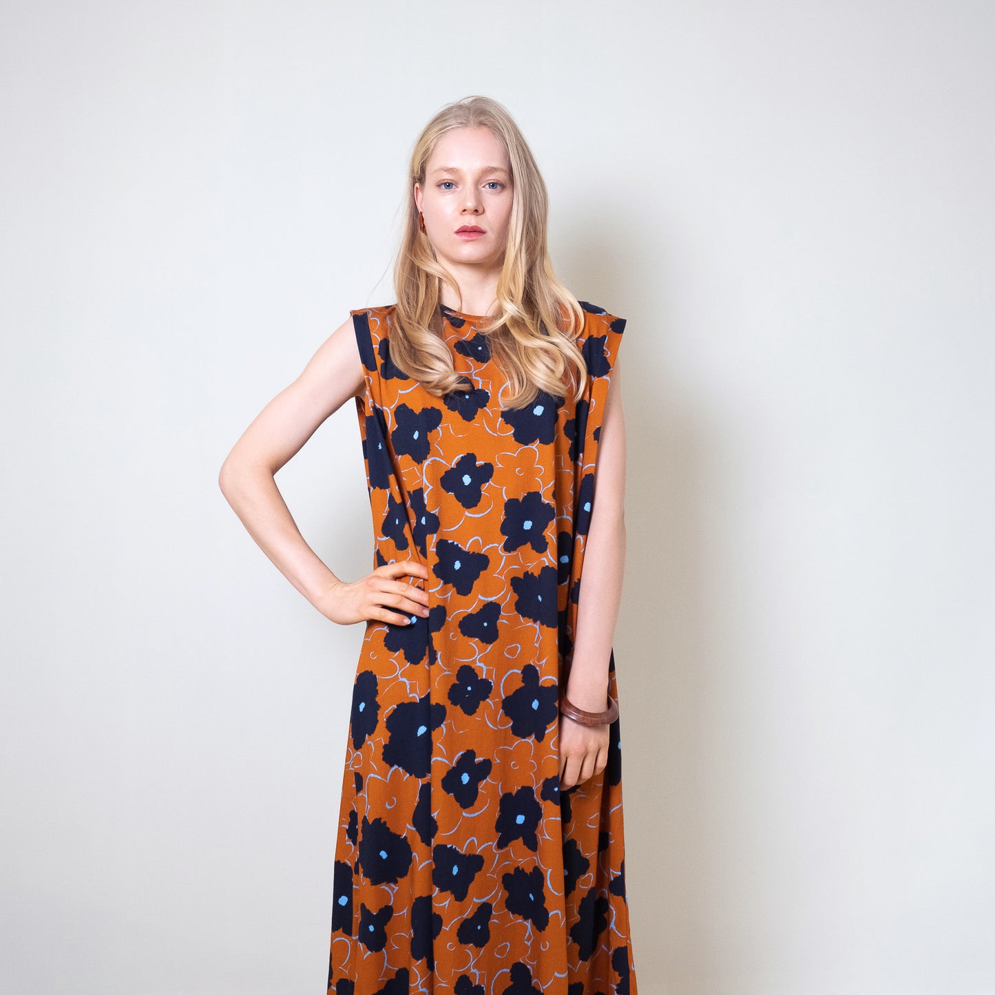 Robe débardeur marron en coton bio imprimé japonais 'Brompton'