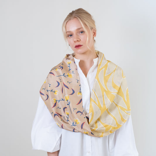 Silk/Silk 'Wingham' beige+yellow ループスカーフ