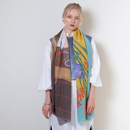 Silk Cotton 'Arrangement' green ロングストール