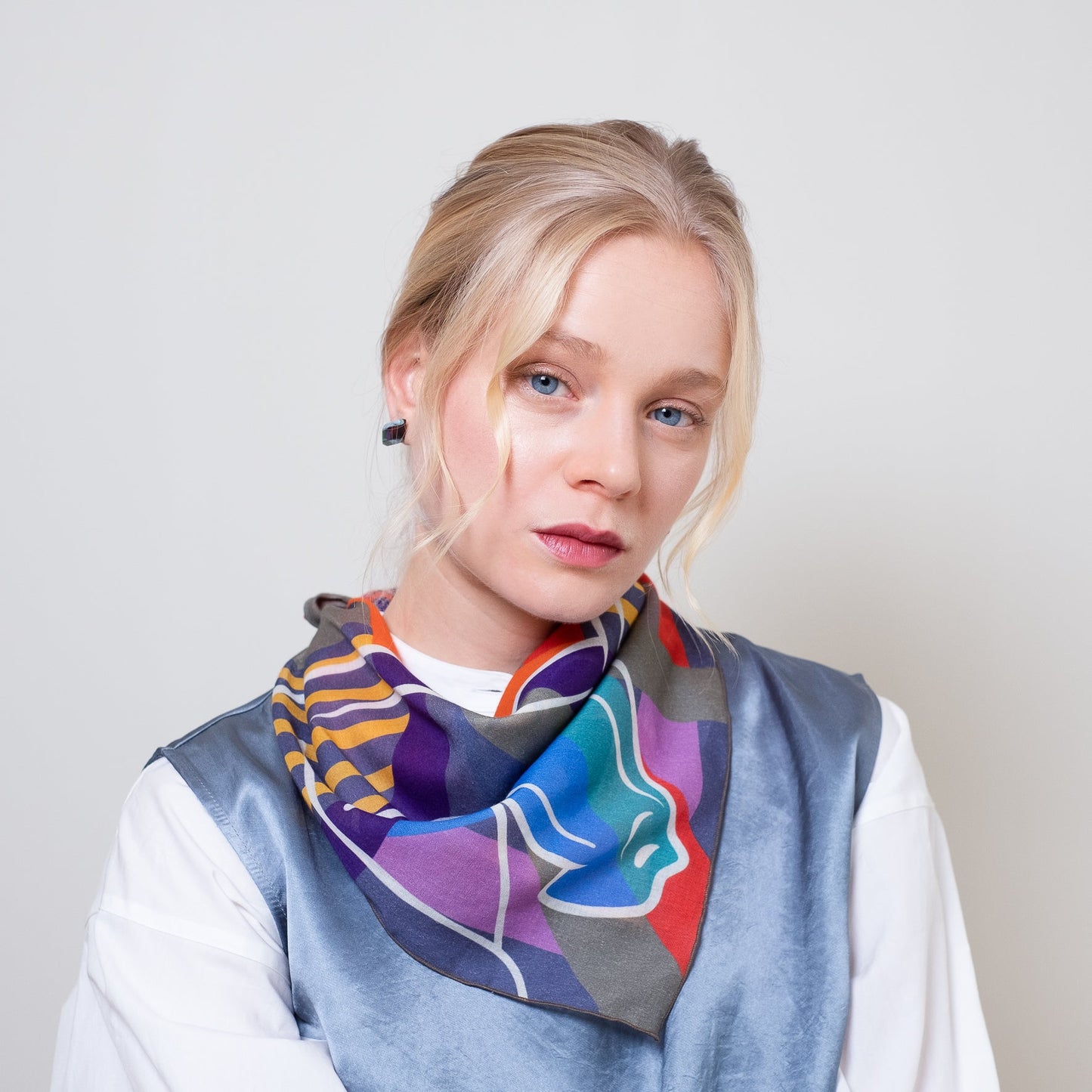 サンプルセール Organic cotton 'Steady Pace' dusty blue ミニスカーフ