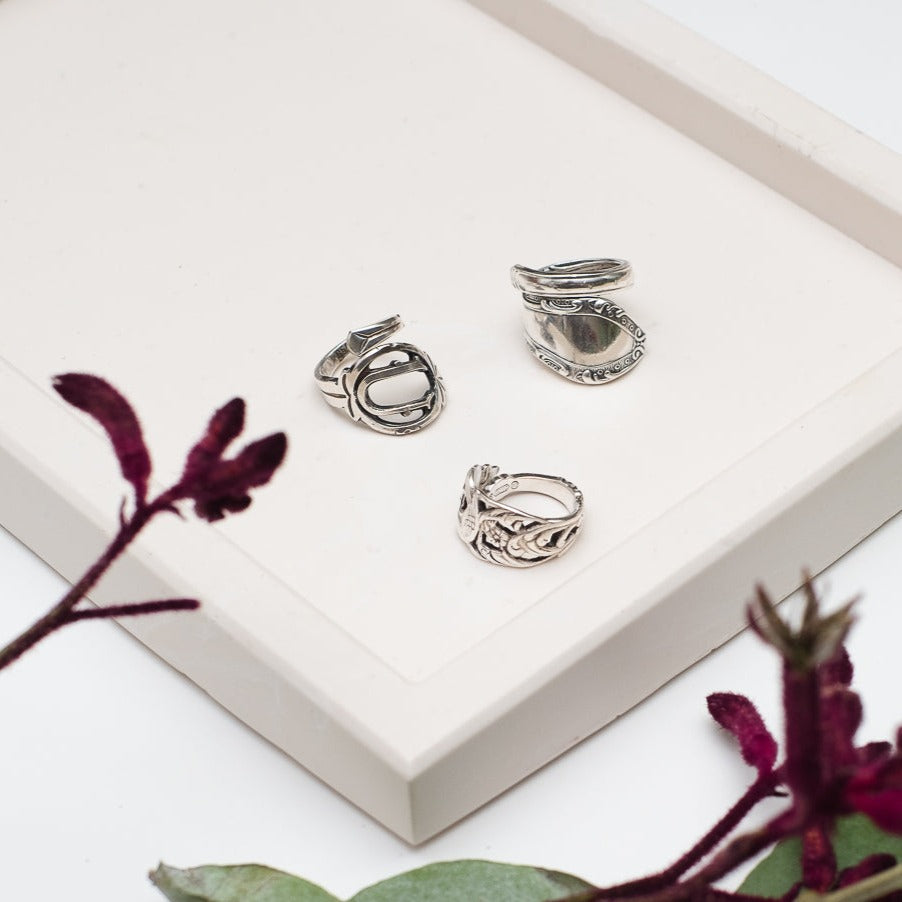 Silver Plated アンティークスプーンリング / イニシャルU 11号