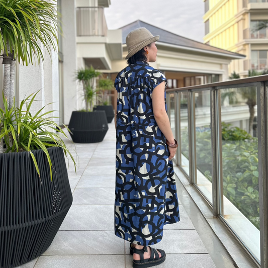 Organic Cotton 'Meridian' フレンチスリーブギャザーシャツドレス