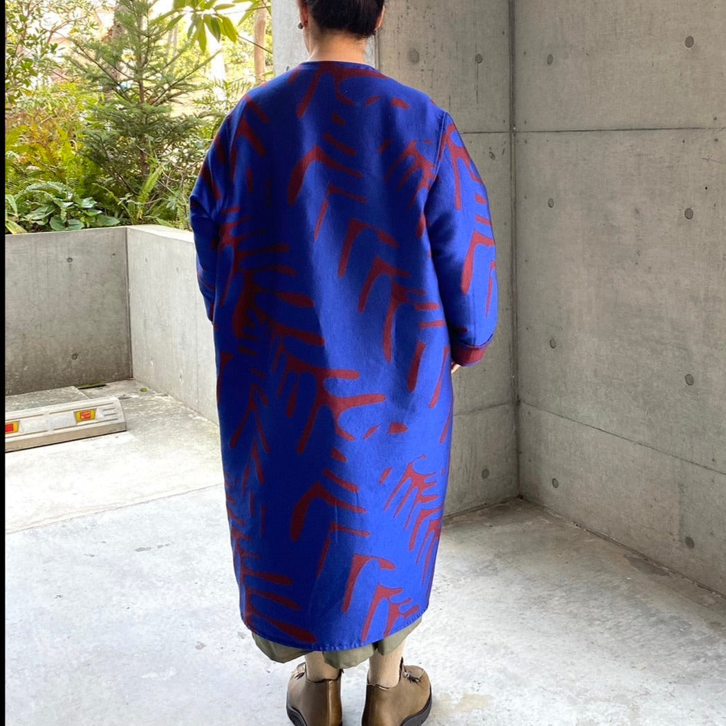 <受注生産:10月中〜末予定>播州織 Wool/Cotton コクーンコート- brown/d.grey