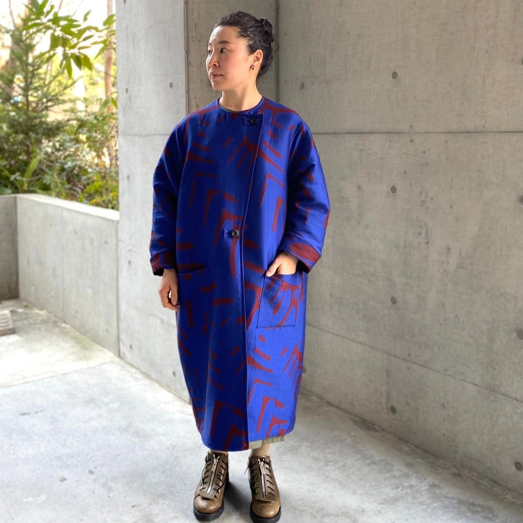 <受注生産:10月中旬予定>播州織 Wool/Cotton コクーンコート- black/light grey