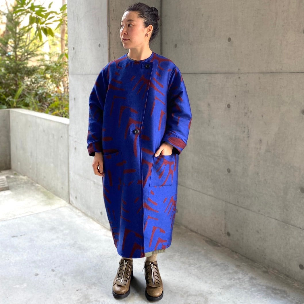 <受注生産:10月中〜末予定>播州織 Wool/Cotton コクーンコート- brown/d.grey