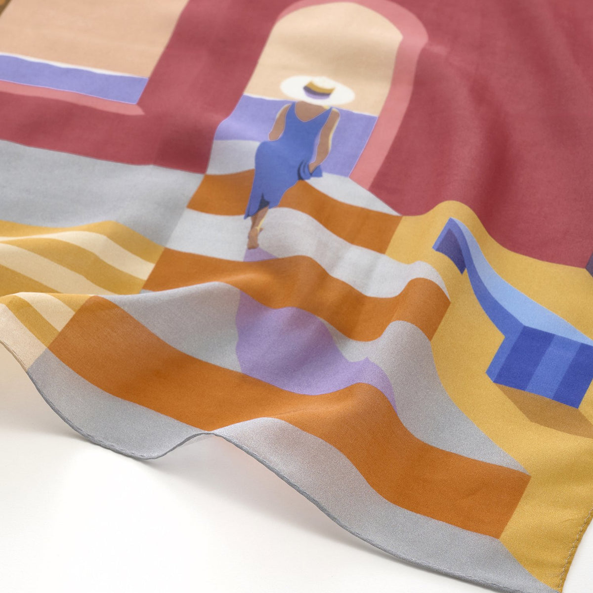 リング付き シルクコットンのミニスカーフ 'Apollo's Garden' sunset pink