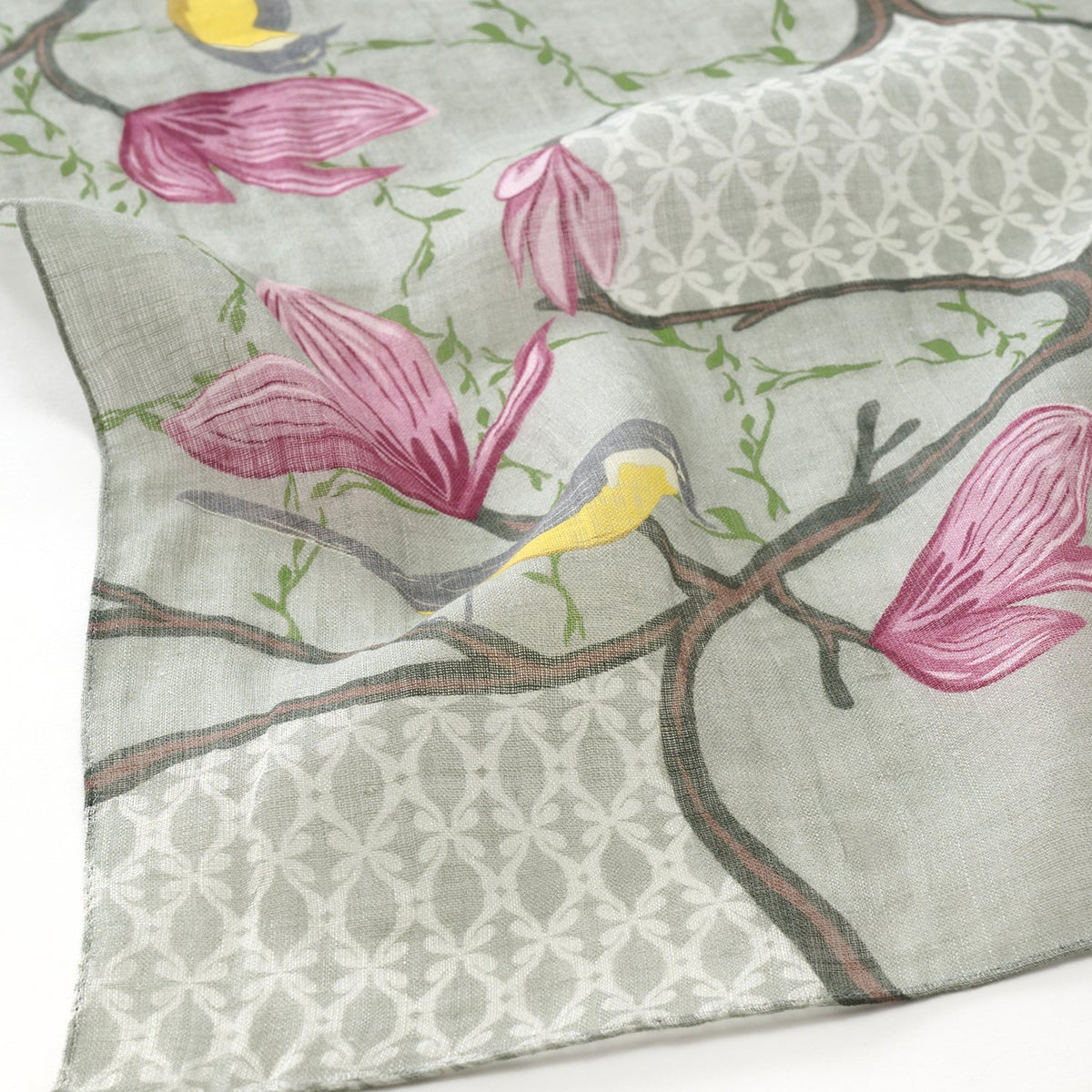 リング付き 近江のリネンミニスカーフ 'Crabble Magnolia' grey