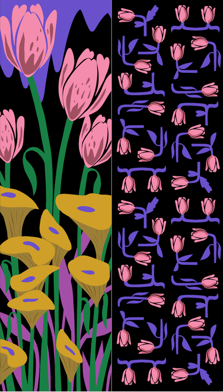 Silk/Silk 'Tulips' black ループスカーフ