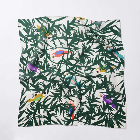 Japanese Printed Silk 'Peekaboo' green リング付きミニスカーフ