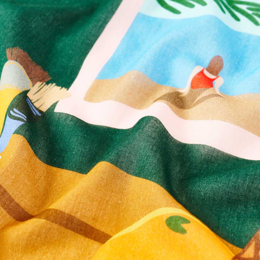 Japanese Printed Organic cotton 'California' green リング付きミニスカーフ
